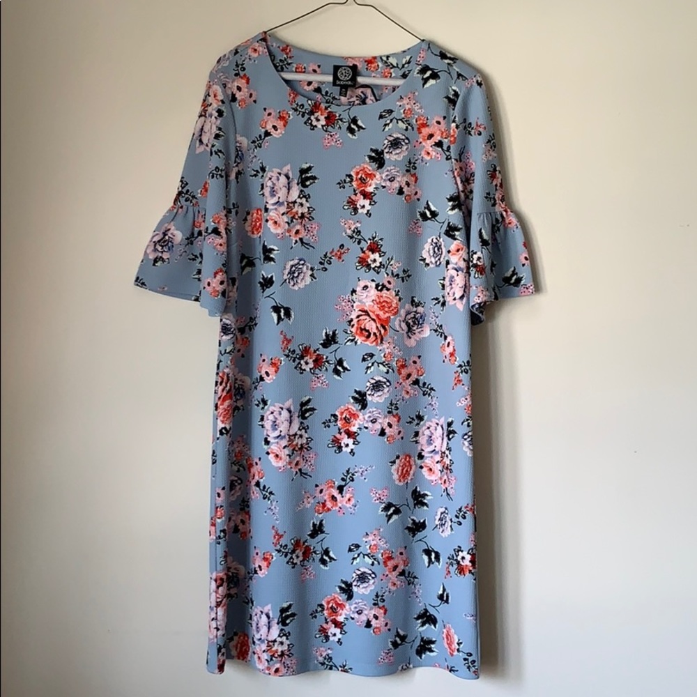 Bobeau Blue Floral Print Shift Dress